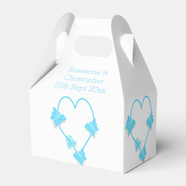 Blue Coloured Butterfly Heart Design Wedding Favor Box (Front Side)