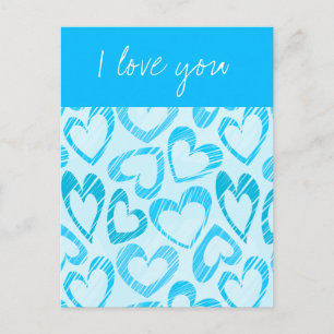 Blue colourful doodled hearts Postcard