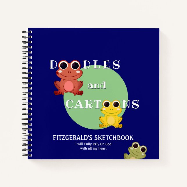 Blue Colourful Frog Custom Doodles Sketchbook Notebook (Front)