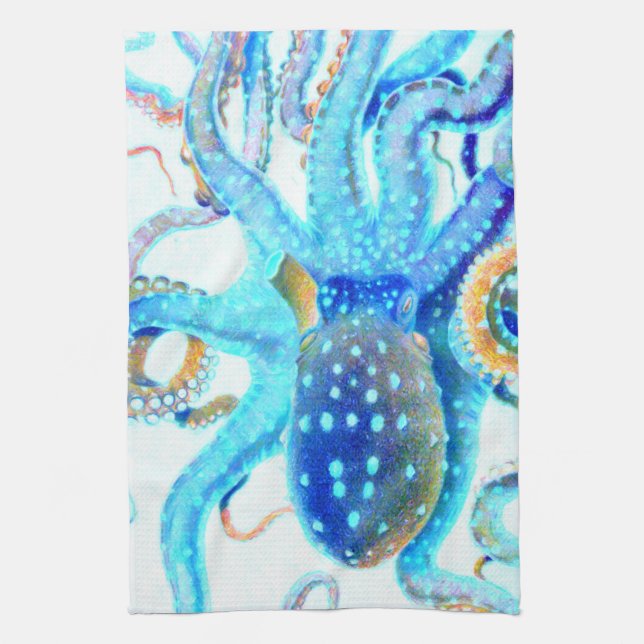 Blue colourful Octopus Kitchen Towel (Vertical)