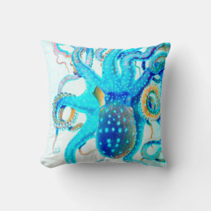 Blue colourful Octopus Throw Pillow