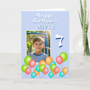 Blue Colourful Party Balloons Kid Birthday Photo Card