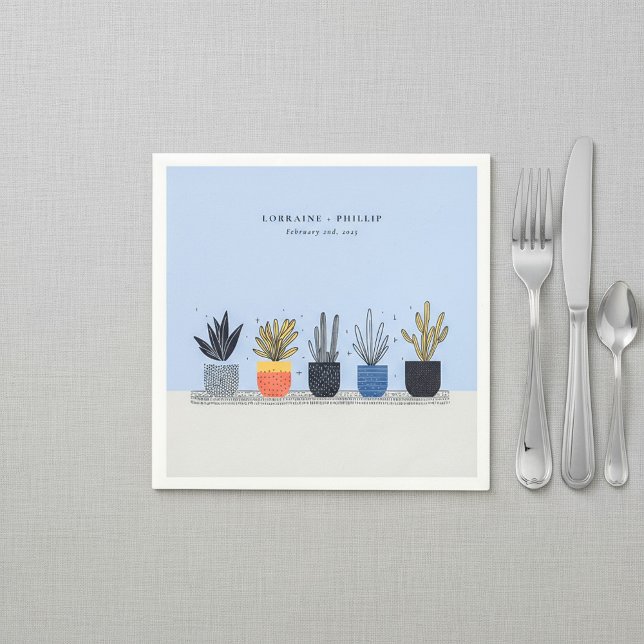 Blue Colourful Potted House Plants wedding Napkin (Blue Colorful Potted House Plants wedding Napkins.)