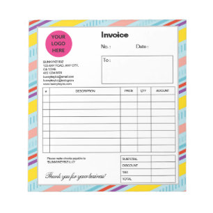 Blue Colourful Stripe Company Business Shop Invoic Notepad