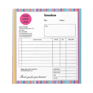 Blue Colourful Stripe Company Business Shop Invoic Notepad