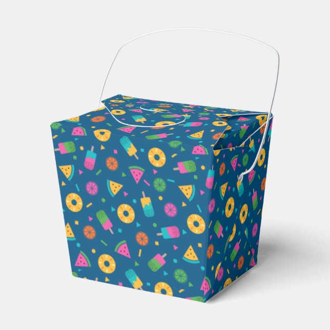Blue colourful summer ice-cream pattern favor box (Front Side)
