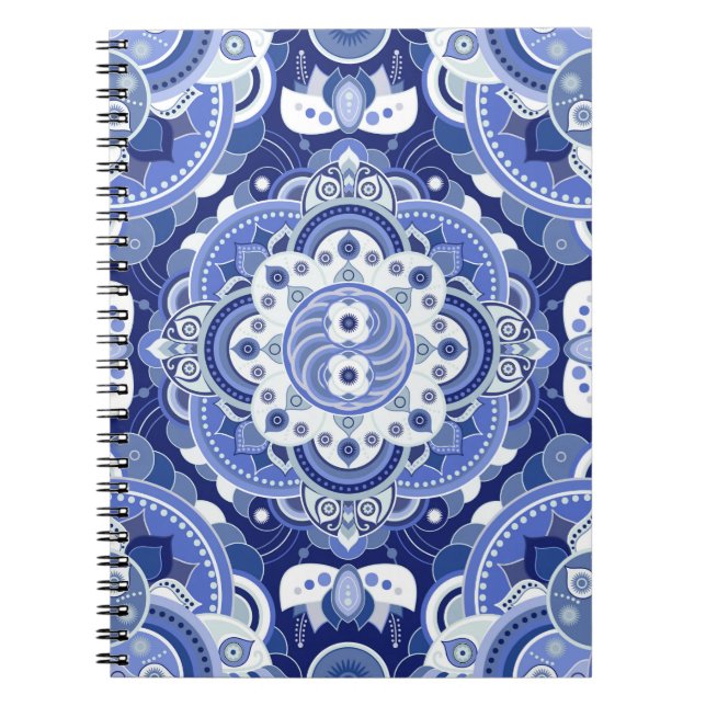 Blue colours vintage geometric pattern. Light indi Notebook (Front)