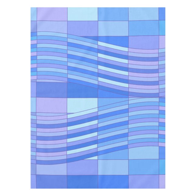 Blue Colours Wavy Rectangles Tablecloth (Front)