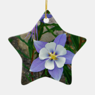 Blue columbine ceramic ornament