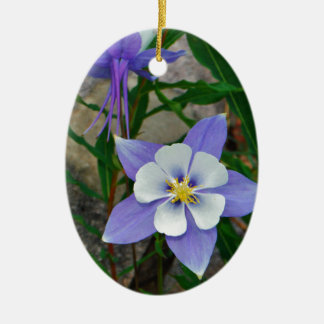 Blue columbine ceramic ornament