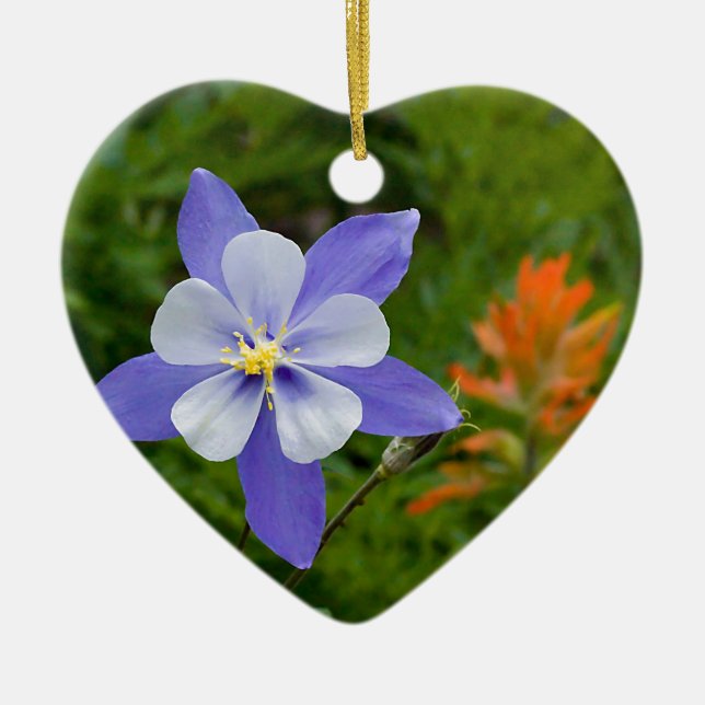 Blue Columbine Ceramic Ornament (Front)