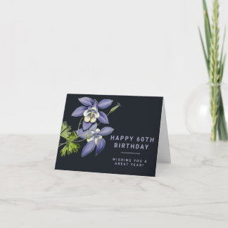 Blue columbine flower 60th Birthday Card Template
