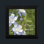 Blue Columbine Flowers Wedding Gift Box<br><div class="desc">Customize the pretty Blue Columbine Flowers Wedding Gift Box with the personal names of the bride and groom and marriage ceremony date to create a keepsake gift for the bride, her bridesmaids or bridal attendants. This elegant custom floral trinket box features a digitally painted nature photograph of blue Colorado columbine...</div>