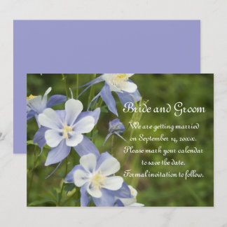 Blue Columbine Flowers Wedding Save the Date Invitation