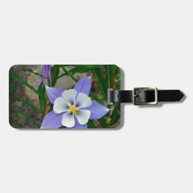 Blue columbine luggage tag (Front Horizontal)