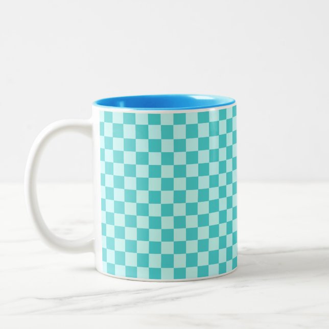 Blue Combination Classic Checkerboard by STaylor Two-Tone Coffee Mug (Left)