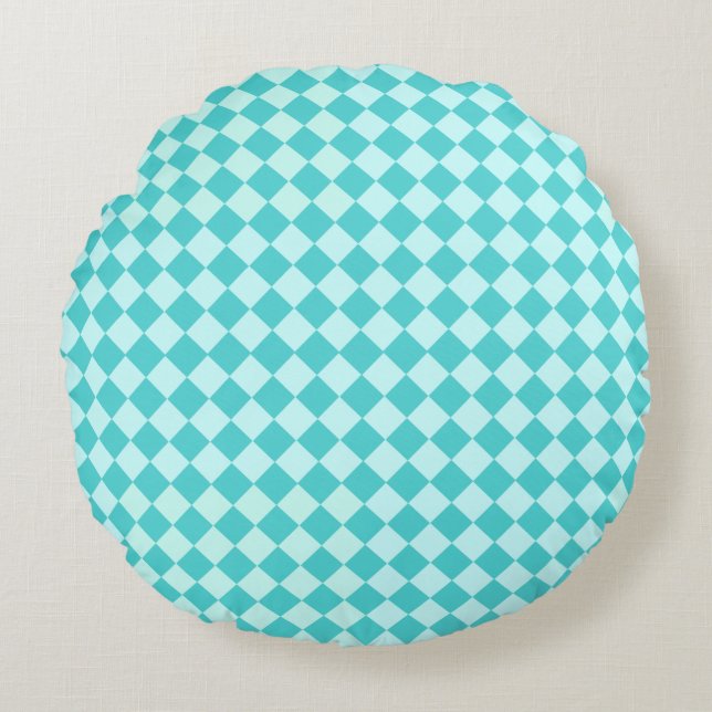 Blue Combination Diamond Pattern by Shirley Taylor Round Pillow (Front)