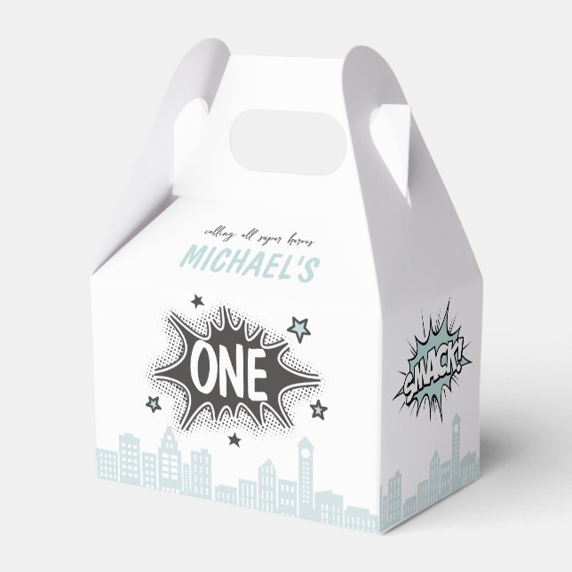 Blue Comics Book Superhero Gable Favour Box (Front Side)