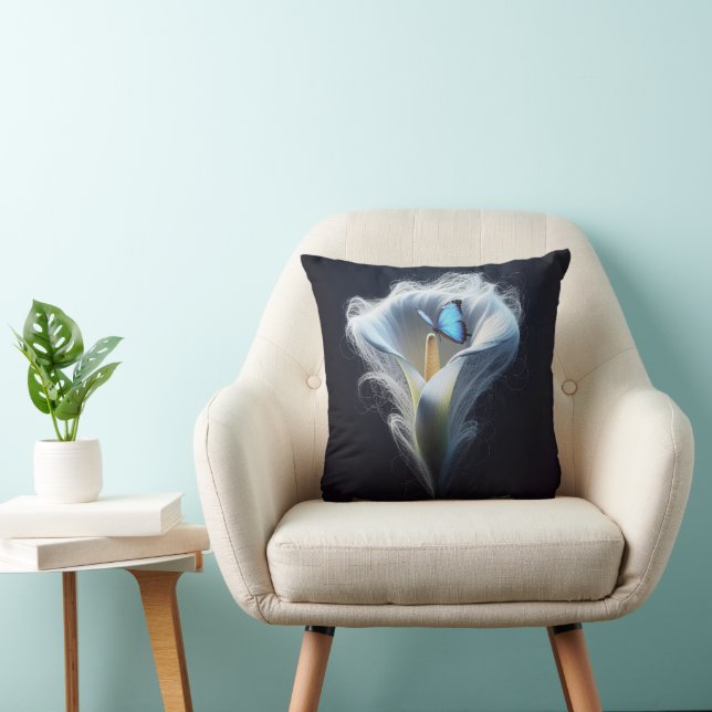 Blue Common Morpho Butterfly In Lily Throw Pillow (Chair)