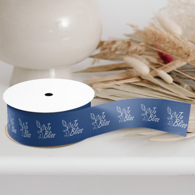 Blue Company Branded, Logo Promotional Gift  Grosgrain Ribbon (branded promotional blue gift ribbon with logo pattern)