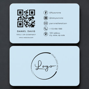 Blue Company Logo QR Code Professional Business Card