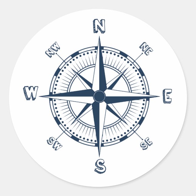 Blue Compass Classic Round Sticker (Front)