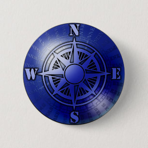 Blue compass rose 2 inch round button