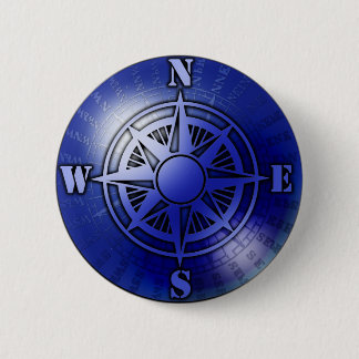 Blue compass rose 2 inch round button