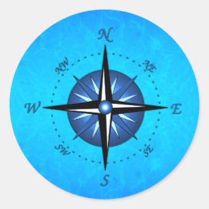 Blue Compass Rose Classic Round Sticker