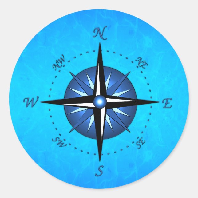 Blue Compass Rose Classic Round Sticker (Front)