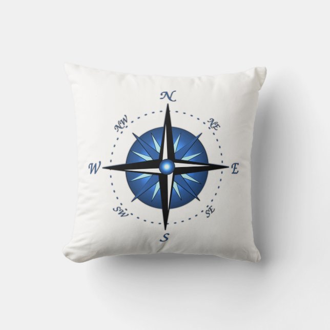 Blue Compass Rose Throw Pillow (Front)