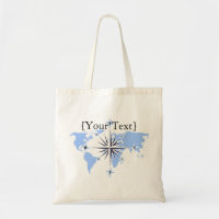 Blue Compass Rose World Map Budget Tote Bag