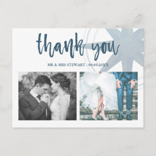 Blue Compass Wedding Photo Thank You Postcard
