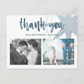 Blue Compass Wedding Photo Thank You Postcard