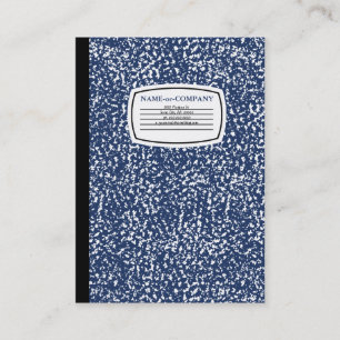blue composition book business card