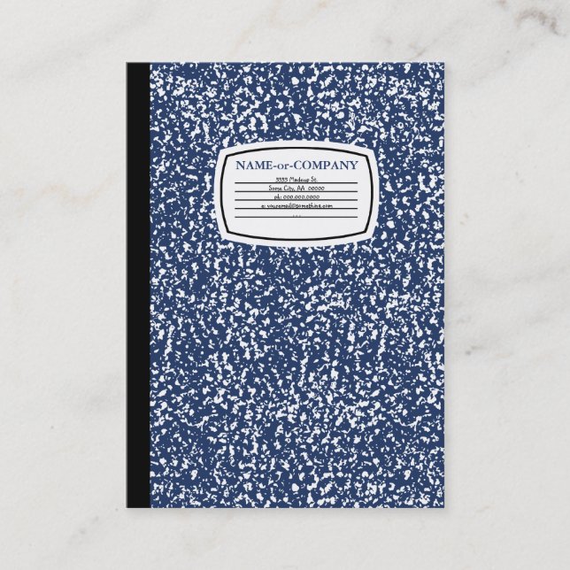 blue composition book business card (Front)