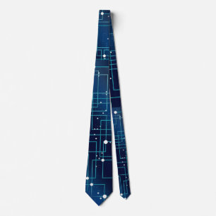Blue Computer Circuit Board Tie