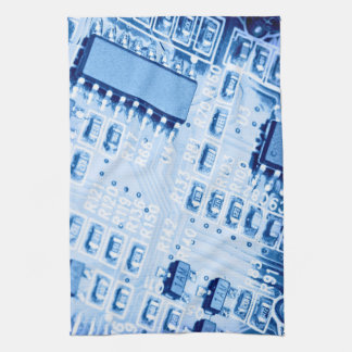 Blue computer motherboard pattern kitchen towel