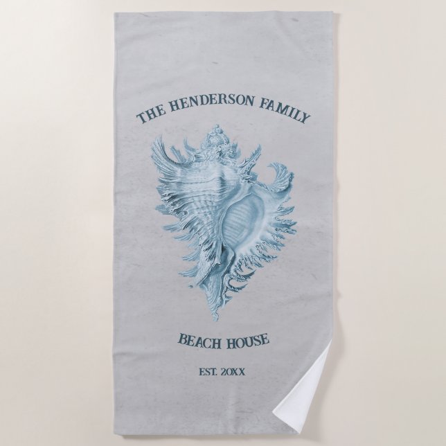 Blue Conch Shell Beach Towel (Front)