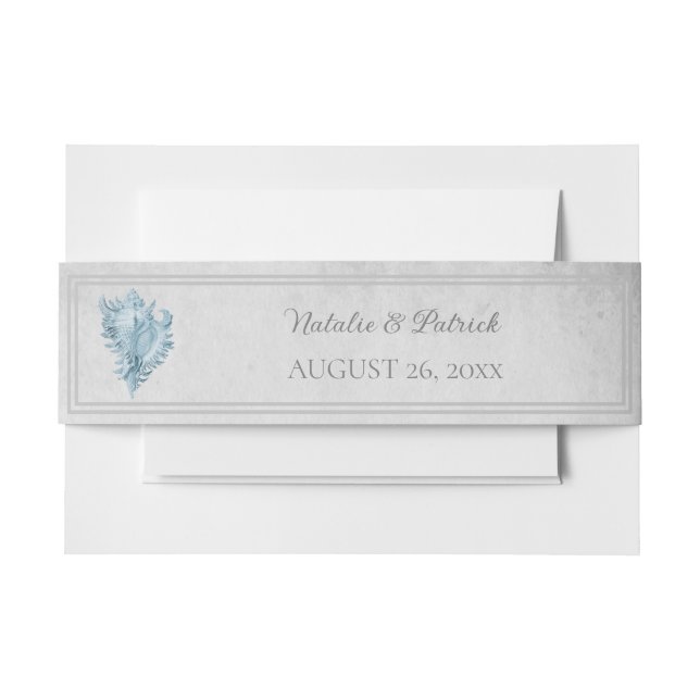 Blue Conch Shell Invitation Belly Band (Front Example)