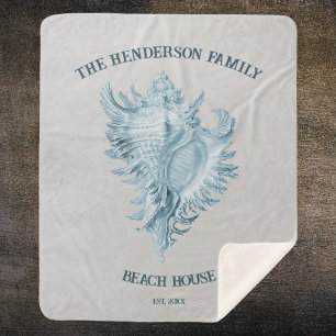Blue Conch Shell Sherpa Blanket