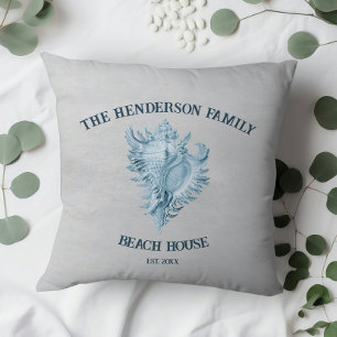 Blue Conch Shell Throw Pillow