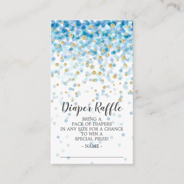 Blue Confetti Baby Shower Diaper Raffle Ticket Enclosure Card (Front)