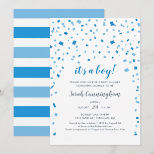 Blue Confetti It's a Boy Baby Shower Invitation
