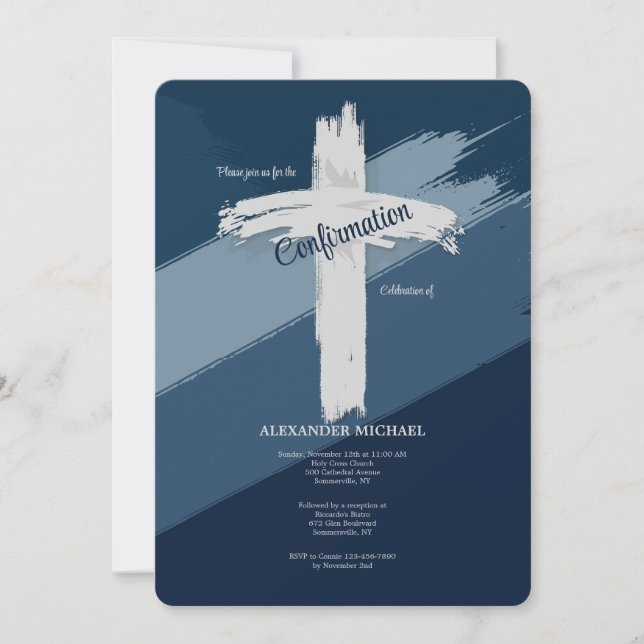 Blue Confirmation Modern Invitation (Front)