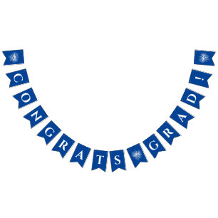 Blue Congrats Grad Bunting Flags w/ Fireworks