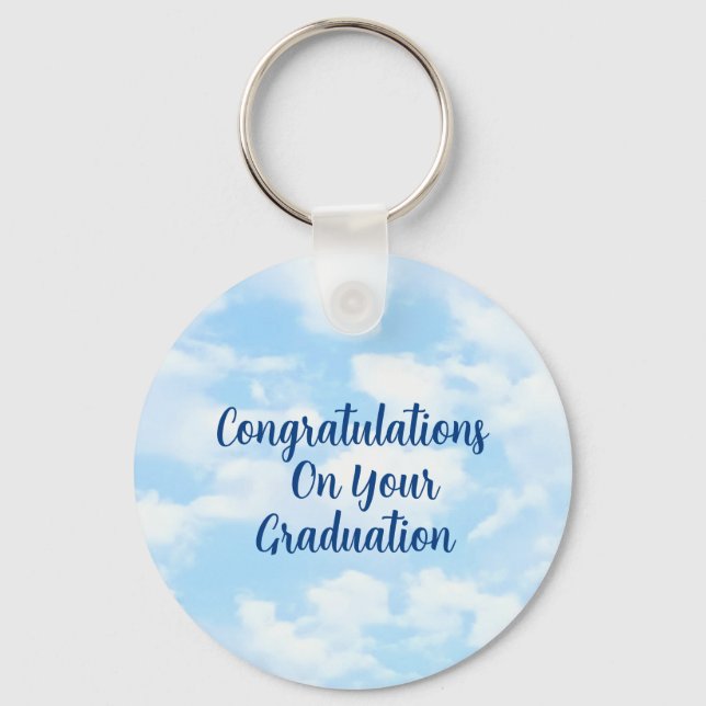 Blue Congrats Graduation Custom Name and Year Keychain (Front)