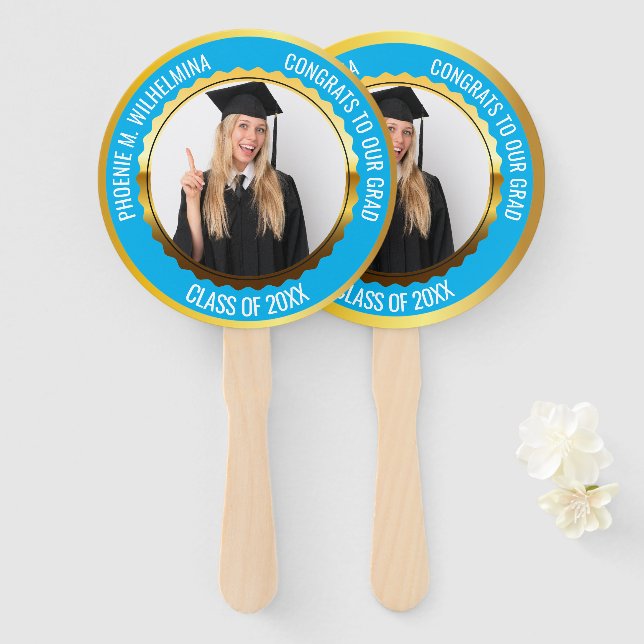 Blue Congrats To Our Grad Photo Class of 2025 Hand Fan (Front and Back)