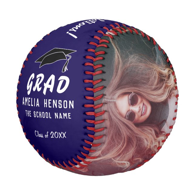 Blue Congratulations Grad Graduation Cap 2 Photo Baseball (Angled)