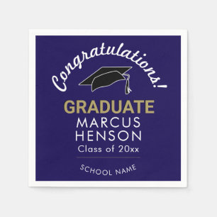 Blue Congratulations Graduate Graduation Cap Napkin